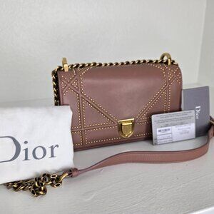 Christian Dior Diorama Flap Bag Small Taupe Beige Studded Leather